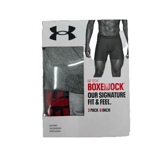 Under Armour UA Tech Boxerjock 6 Inch Underwear 2 Pack Black/Gray Size Small NEW - Picture 1 of 4